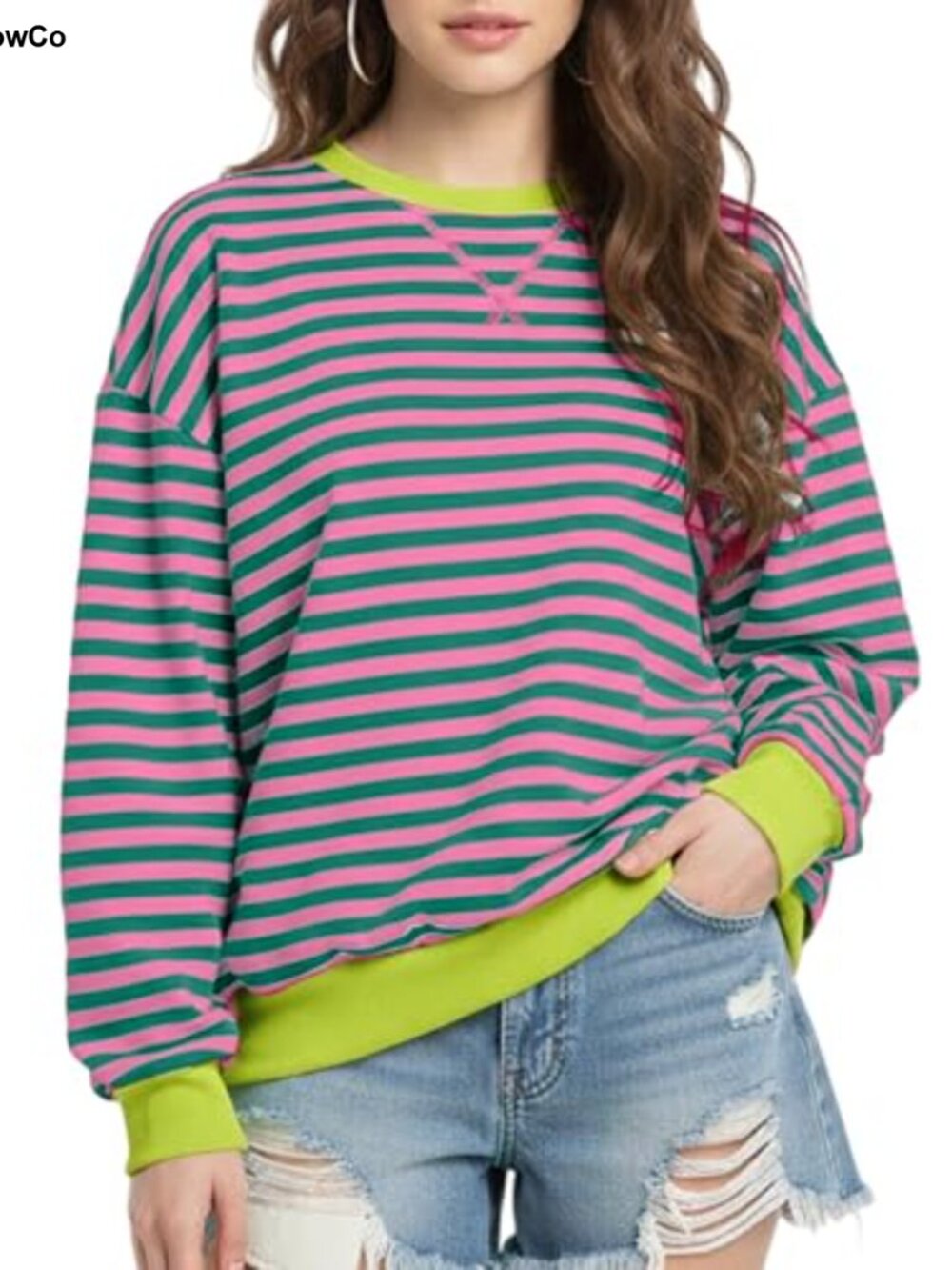 Oversized Striped Crewneck Sweatshirt - Long Sleeve Y2K Drop Shoulder Pullover